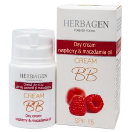 Crema de Zi BB Cream cu Zmeura si Ulei de Macadamia SPF 15 Herbagen, 50g pentru ingrijirea fetei